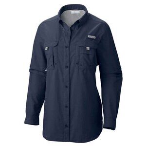 COLUMBIA  PFG WOMEN'S BAHAMA LS COLLEGIATE NAVY CONVERTIBLE SLEEVE SHIRT XS